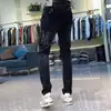 Pantalones Vaqueros para Hombre de Marca Tendencia Ajustados Skinny PU de Alta Calidad para Comercio Exterior Transfronterizo Estilo Retro Salpicaduras de Tinta Parche Bordado