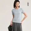 Camiseta Redonda Estilo Francés Primavera y Verano, Top de Manga Corta Lyocell Lana Tácto Frío, Cuello con Múltiples Puntadas, Manga Corta Personalizado de Fábrica