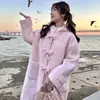 Abrigo de lana rosa para mujer, venta al por mayor transfronteriza de otoño e invierno, elegante abrigo de lana de longitud media estilo coreano con lazo de alta gama