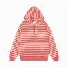 Moletom com capuz estampado de listras transversais, estilo de rua retrô americano, para homens e mulheres, novo top versátil casual folgado de outono