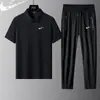2025 Nova Camisa Polo Respirável de Resfriamento de Verão Conjunto de Camisetas Masculinas Conjunto de Três Peças Respirável de Seda de Gelo de Manga Curta