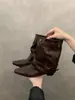 Botines Adelgazantes 2026 Hebilla Tacón Grueso Estilo Chica Popular Pantalón Punta Fina Botines Botas de Mujer Motocicleta Nuevo Negro