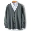 Cardigan de Lana de Cuello en V Nuevo Llegado Chaqueta de Punto para Hombre Suéter de Cachemir Holgado de Color Sólido Manga Larga Casual Versátil 2024