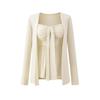 Cárdigan Chaqueta Larga sin Botones para Mujer de Temporada Primavera y Otoño, Estilo Puro Deseo, Nudo Retorcido Delantero, Almohadilla en el Pecho, Conjunto de Dos Piezas con Top de Tirantes Fruncido