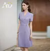 Moda Verano Blanco Manga Corta Vestido Profesional Diseño Adelgazante en la Cintura Sentido del Diseño Ropa de Trabajo Cuello Blanco de Oficina Falda de Mujer