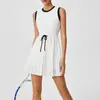 Falda-vestido deportivo de una pieza para mujer, nuevo para primavera y verano, cuello redondo, falda de tenis, secado rápido, transpirable, cintura de color contrastante, para fitness