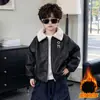 Chaqueta de Cuero para Niños Ropa de Invierno con Terciopelo Grueso Set de Invierno Cálido 2026 Nuevo Color Sólido para Niños Bebé Niño Tendencia