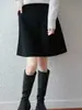 Falda corta de punto de lana pura estilo A para otoño e invierno, de cintura alta, con una caída favorecedora, efecto adelgazante, adecuada para ir al trabajo, diseño simple, e ideal para figuras petite.