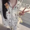 Directo de fábrica [47 patrones] cárdigan de doble capa de algodón nube con solapa, ropa de casa de verano de manga larga y pantalones largos