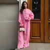 Traje de Cardigan de Manga Larga Transfronterizo + Pantalones de Pierna Ancha Traje Europeo y Americano Otoño 2025 Top de Manga Farol y Pantalones Traje de Algodón Puro