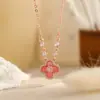 Venda Quente Douyin Colar de Trevo de Quatro Folhas Rosa com Zircônia para Mulheres Moda de Alto Padrão Temperamento Exquisito Versátil Corrente de Clavícula