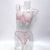 Comércio Exterior Renda Estilo Europeu e Americano Sexy Vazada Lingerie para Mulheres, Leve e Transparente, Disponível em Várias Cores e Tamanhos, Conjunto de Sutiã Que Faz Seios Grandes Parecerem Menores