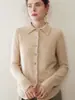 Cardigã 100% Caxemira para Mulheres, Suéter de Caxemira Pura Outono e Inverno, Cardigã Tricotado com Gola Reversível, Elegante, Confortável, Moda, Casaco para o Dia a Dia