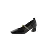 2026 Nuevo Modelo Zapatos de Tacón Alto Versátiles de Piel de Oveja Blanca Completamente de Cuero para el Trayecto Diario, Modernos Zapatos de Salón de Punta Cuadrada con Tacón Grueso y Boca Cuadrada