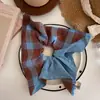Faixa de Cabelo Xadrez Azul e Vermelho Retrô Lenço Quadrado Acessórios de Cabelo para Meninas Headwear de Cores Combinando com Bola Corda de Cabelo Elegante para Rabo de Cavalo para Mulheres