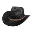 Chapéu de Cowboy Ocidental com Lantejoulas Novo Europeu e Americano Chapéu de Coco para Palco Festa Homens e Mulheres Aba Larga Chapéu de Jazz Dourado Prata Tendência