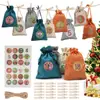 Festa de Natal de Lançamento de Novo Produto Transfronteiriço 24 Contagem Regressiva Digital Bolsa de Calendário do Advento de Natal com Bolso de Cordão de Linho