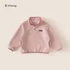 Ropa Infantil Bangxuan Invierno Niños Sencillos Tops de Cuello Alto Niñas Manga Larga Forro Polar Versátil Sudadera Niños Grandes Moderna