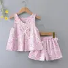 Conjunto Fino de Shorts sin Mangas y Chaleco para Niñas, Conjunto de Dos Piezas de Algodón y Seda para Casa, Conjunto de Tirantes de Algodón y Seda para Niñas