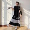 Roupas Femininas Plus Size 2025 Novo Estilo de Verão Look Solto Emagrecedor Irmã Gorda Combinação de Cores Costura Saia Plissada Vestido de Manga Curta para Mulheres