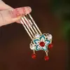 Pasador Azul Quemado, Pasador Chino para Niña Estilo Antiguo, Adorno Diario Moderno, Pasador de Flor Pequeña, Par de Pasadores, Accesorios para el Cabello para Cola de Caballo Baja
