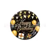 Set de Vajilla de Papel para Fiesta Temática Feliz Cumpleaños Negro Dorado Platos de Papel Vasos de Papel Servilletas de Papel Suministros de Decoración para Fiesta de Cumpleaños