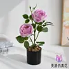 Bonsai de rosa de dos cabezas flores artificiales flores falsas decoraciones para el hogar adornos conversación falsa flores realistas exhibición de sala de estar hogar