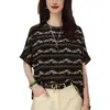 Camiseta de Seda de Alta Qualidade Feminina Manga Curta Verão Novo Estilo Moda Slim Cobrindo a Barriga Blusa de Chiffon