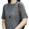 Camiseta de Manga Corta con Cuello Redondo y Estampado de Lunares para Dropshipping, Nueva Moda de Verano, Elegante, Ligera, Adelgazante, Versátil Ropa para Mujer