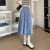 Saia Longa Jeans de Cintura Alta para Mulheres, Saia Pregueada, Efeito Emagrecedor, Novo Estilo Primavera 2023, Saia Pequena em Linha A, Saia Evasê Drapeada