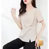 Camiseta de manga corta con tarjeta rota mate para mujer, verano, ropa de dama, top de empalme asimétrico de color liso, camiseta elegante de punto con cuello redondo