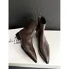 [Em Estoque] Botas Elegantes de Bico Fino com Salto Bloco Elásticas Slim Estilo Coreano Botas Curtas Versáteis Novas para Outono e Inverno