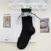 Calcetines Blancos con Lazo para Mujer, Calcetines Largos de Malla Transpirable Finos de Verano, Calcetines Holgados para Pantorrilla Estilo Miu Estilo Ballet
