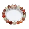 [Atardecer Rosa Naranja] Cristal Natural Negro Oro Super Siete Flor Roja Pegamento Pulsera para Mujer Más Fácil de Combinar Pulsera de Regalo Al por Mayor