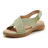 618-5 Nuevas Sandalias Europeas y Americanas 2025 para Mujer Transfronterizas Casuales Ligeras Talla Grande Retro con Suela Gruesa Sandalias de Cuadros con Pedrería