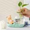 Adornos de Ciervo de Cerámica, Jarrones de Vidrio Hidropónicos para Escritorio del Hogar, Contenedores para Plantas Cultivadas en Agua, Decoraciones de Oficina para Estación de Trabajo