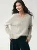 Nueva colección de otoño: Suéter de cachemira de cuello en V simple y versátil para mujer, de manga larga, corte holgado, perfecto para usar en capas y una pieza base elegante