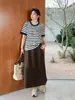 ALINDM Top Holgado Adelgazante Talla Grande para Mujeres de Talla Grande, Estilo Coreano Relajado Camiseta de Punto Rayada de Manga Corta para Mujer 100kg