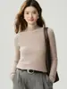 Suéter de punto de espiga de primera línea con cuello medio 100% cachemir puro para mujer, otoño e invierno, manga larga, prenda interior, corte ajustado, bodycon, capa base