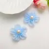Adornos de Flor de Cinco Pétalos de Malla de Seda Brillante DIY, Accesorios de Flor Bordados a Mano con Perlas, Pasadores para Niños, Bolsos, Accesorios para Ropa