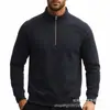 Moletom masculino com zíper parcial e gola alta, top de outono com design de manga raglan, moletom casual pullover de corte justo