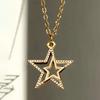 Collar tridimensional pequeño y fresco con cadena de suéter simple con estrella hueca de joyería retro de estrella de cinco puntas con personalidad europea y americana de Cao Shi