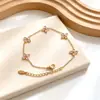Pulsera de Trébol de Cuatro Hojas Incrustada con Diamantes, Acero de Titanio, Diseño Simple y de Moda, Estilo Japonés y Coreano, Pulsera Versátil con Incrustación de Circonita