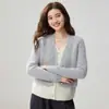 Cardigan de Punto de Cachemira con Bloques de Color y Cuello en V Estilo Pequeño Fragante Nuevo para Mujer, Falso Dos Piezas, Ajustado, Ropa de Abrigo, Chaqueta Corta, Cálida