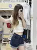 Shorts de Mezclilla Retro Americano Desgastados con Pedrería para Mujer 2026 Verano Nuevos Hot Pants Ajustados de Cintura Baja para Chicas Calientes