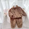 Traje para Niños Niños y Niñas Terciopelo Doble Cara Forro Polar de Terciopelo Coral Engrosado Cálido Otoño e Invierno Hogar Conjunto de Dos Piezas Duradero