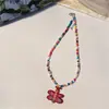 Collar de Cuentas de Colores Dopamina con Dibujos Animados para Mujer, Colgante de Oso Sonriente Juguetón Estilo Pintado a Mano, Accesorio Versátil Único para Niñas