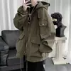 Jaqueta com Capuz Workwear Nova Tendência Primavera e Outono Masculina Casual Solta Estilosa com Bolso Grande Casaco Corta-vento