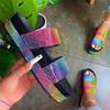 Comércio exterior plus size sapatos femininos verão Nova cor de fundo grosso Diamante Chinelos de praia moda sandálias casuais das mulheres transfronteiriças