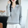 Camisa Polo de Lã Tricotada Estilo Old Money para Mulheres, Manga Longa, Corte Justo, Suéter Base, Valoriza a Silhueta, Versátil, Top com Gola